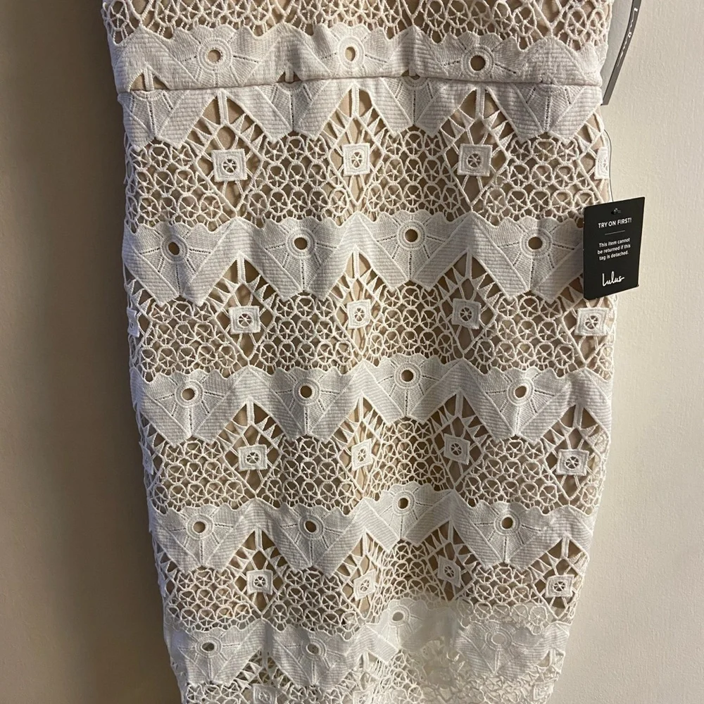 Lulu's white Cream Lace Dress mini Large NWT - Picture 4 of 6
